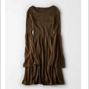 AE Amazingly Soft Bell-Sleeve Olive Sweater Dress